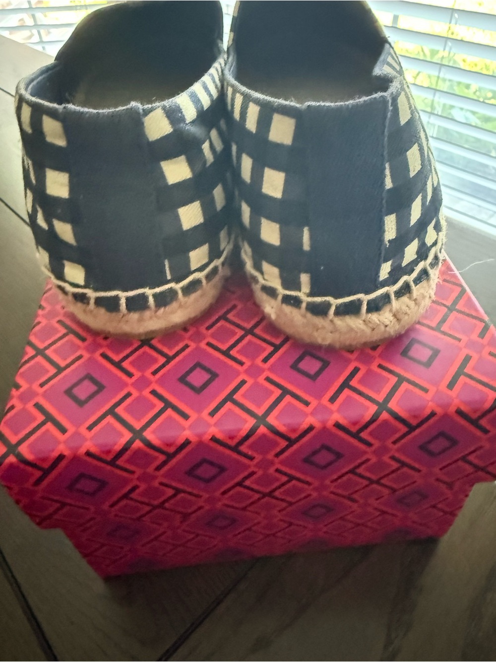 Tory Burch Navy and White Gingham Espadrille Flats - Picture 5 of 10